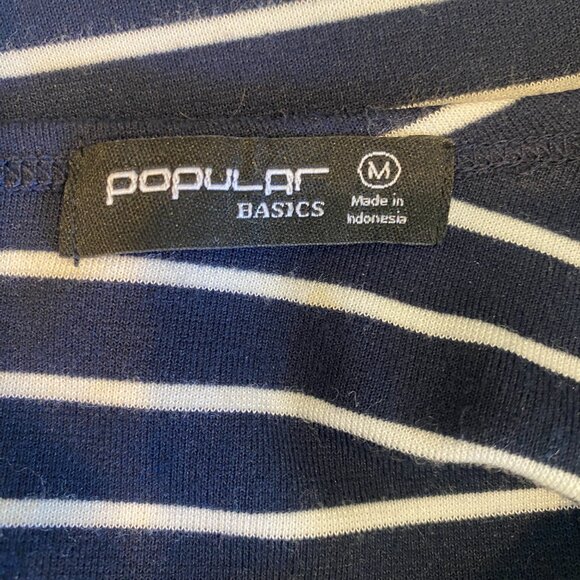 Popular Basics Bodycon Navy & White Striped Dress Sz M #287J - Picture 5 of 6